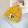 custom beanie leather patch plain knitted beanie